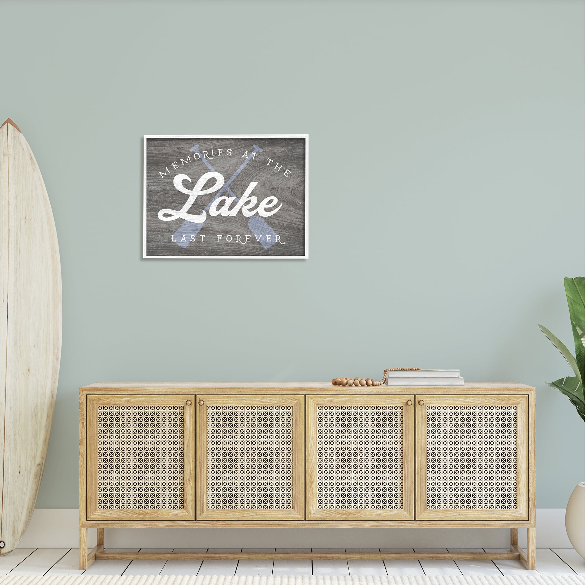 Stupell Industries Memories at Lake Phrase Rustic Boat Ores Motif Framed Wall Art, 30 x 24, Design by Lil' Rue