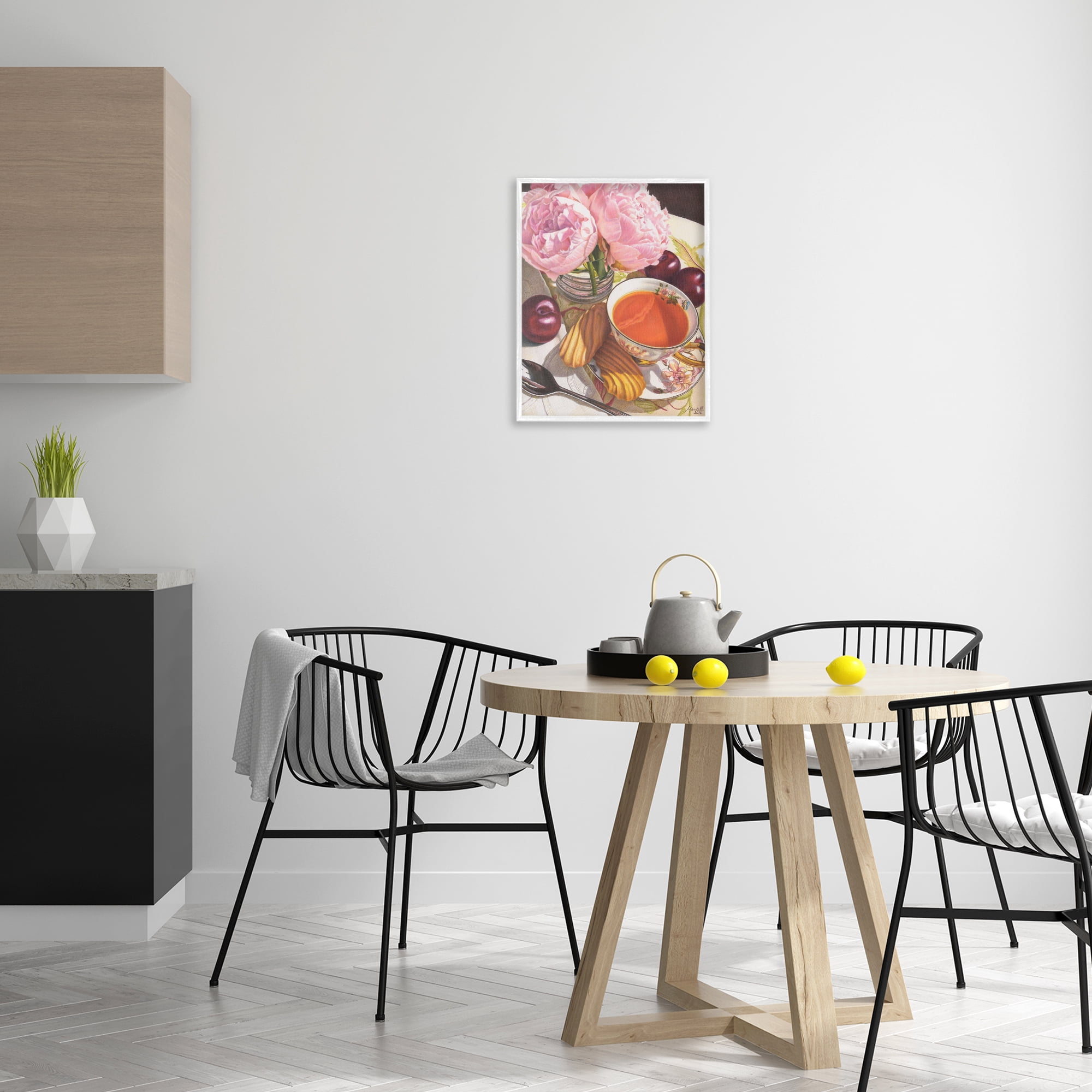Stupell Industries Tea with Peonies & Plums Food & Beverage Painting White Framed Art Print Wall Art, 16 x 20