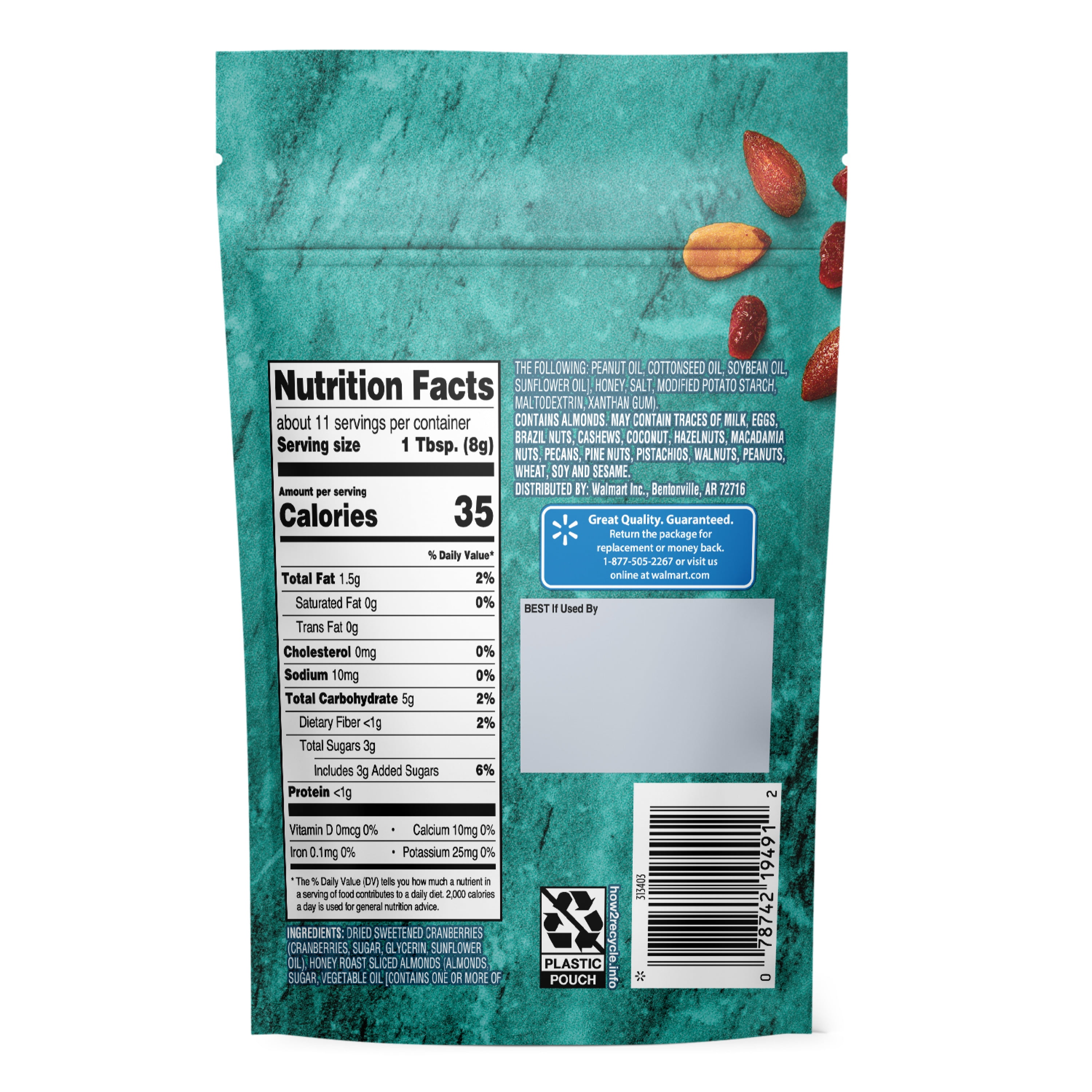 Great Value Dried Sweetened Cranberries & Honey Roasted Almonds Salad Topper, 3 oz