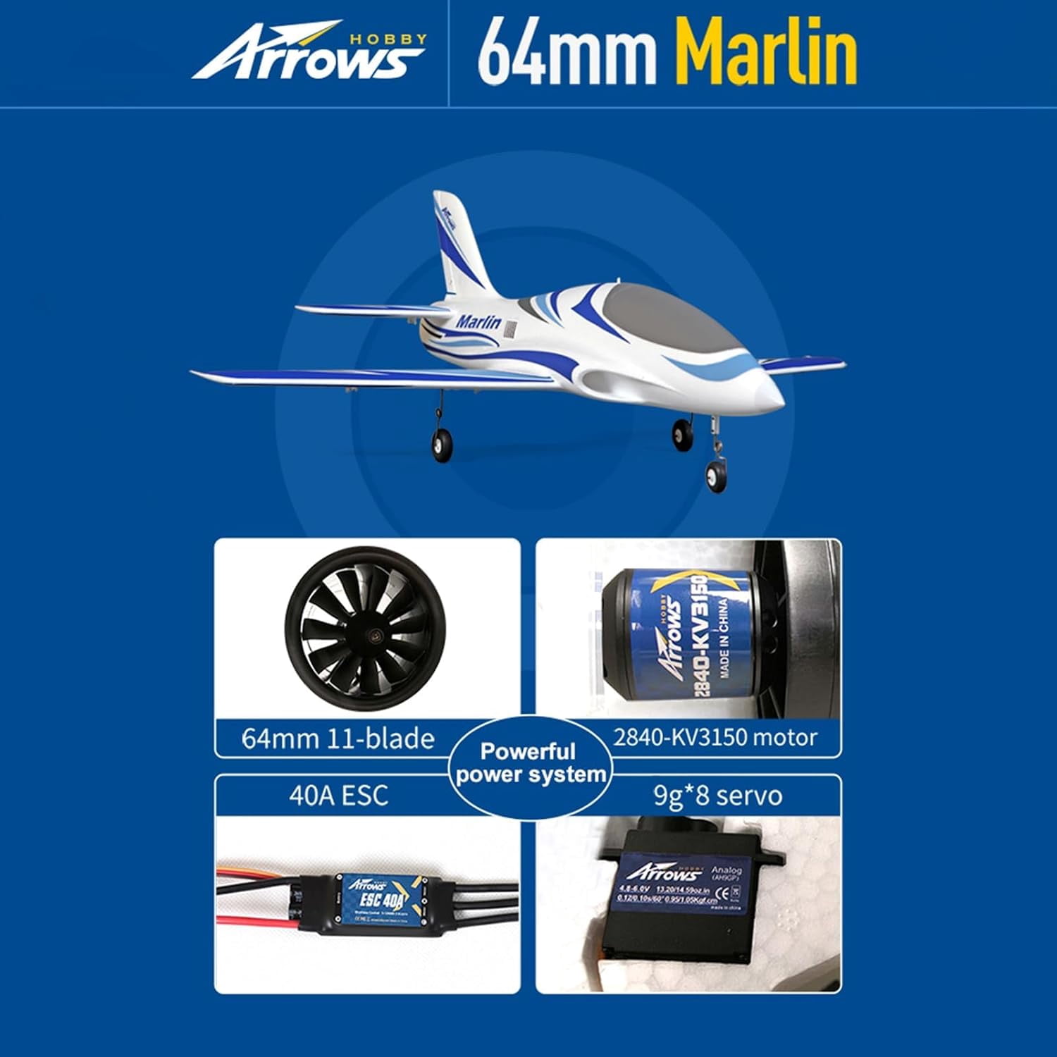 Arrows Rc Jet Rc Airplane EDF Jet Rc Planes for Adults Hobby RC Plane Marlin 64mm 6 Channel Remote Control Plane PNP (No Battery, no Charger, no Radio)