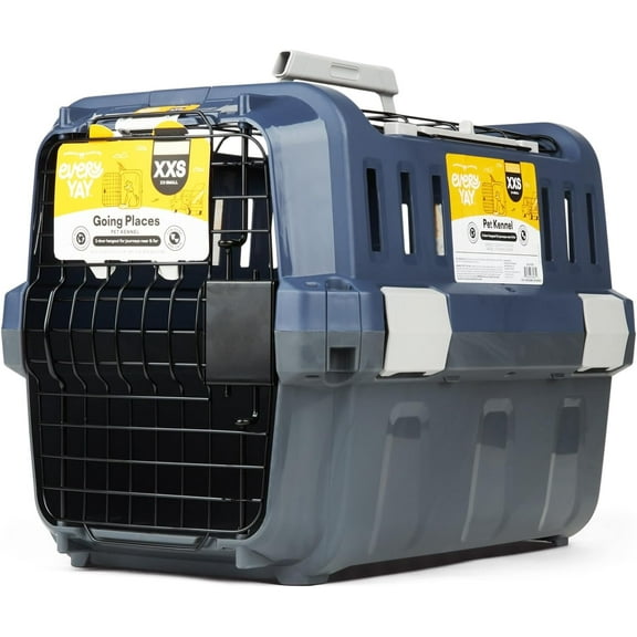 2-Door Pet Kennel XX-Small 19.3" L X 12.6" W X 13.1" H Navy & Grey