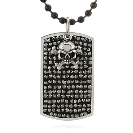 Crucible Stainless Steel Colored Crystals Skull Charm Dog Tag Pendant Necklace - 24