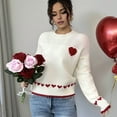 thumbnail image 4 of Women'S Cute Heart Pattern Pullover Crewneck Sweaters Casual Long Sleeve Loose Fall Knitted Jumper Tops White M, 4 of 7