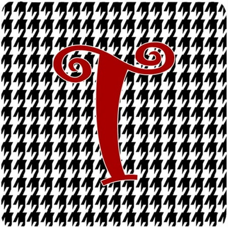 

Set of 4 Monogram - Houndstooth Black Foam Coasters Initial Letter T