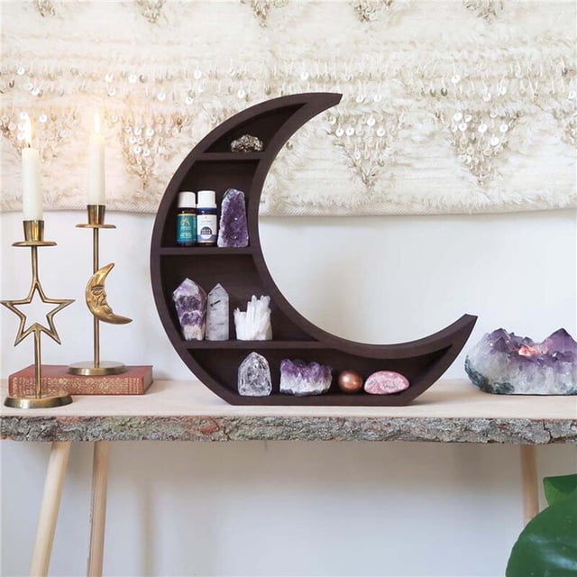 Wall Shelves Moon Shelf Crescent Moon Shelf for Crystals Moon Shelf Rustic Wooden Crescent Moon Shelf Home Decor Hanging DisplayBrownAustralia He Qiyong unisex
