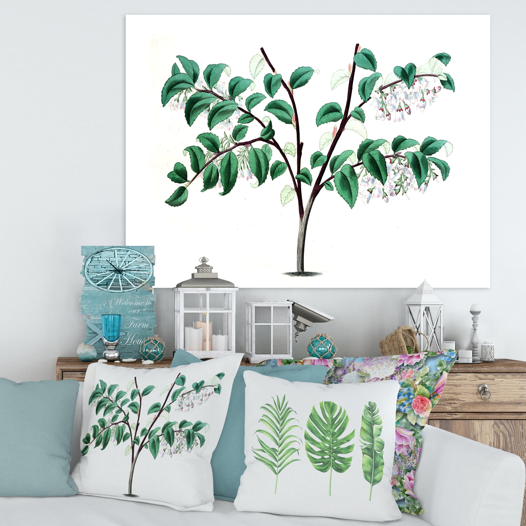 Designart ' Ancient Green Leaves Plants I ' Traditional Canvas Wall Art Print