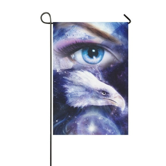 YUSDECOR Painting Eagle With Woman Eye Garden Flag Outdoor Flag 12x18 inch