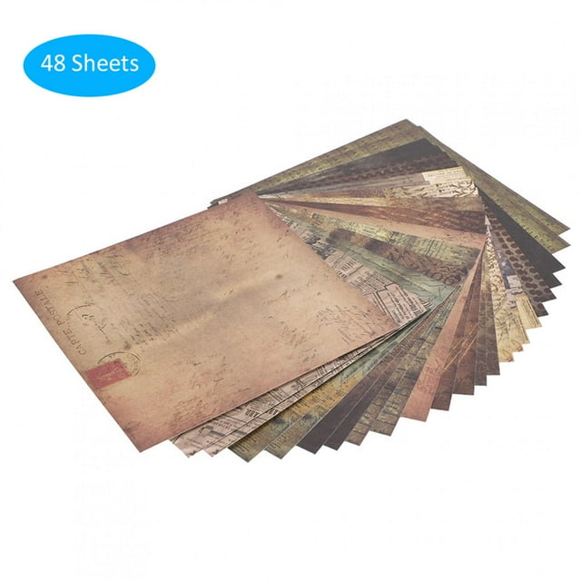 Manualidades para álbumes de recortes, papel de papelería, duradero, 5,9 x 5,9 pulgadas, patrón de álbum de recortes, 48 hojas, papel de manualidades retro, embalaje retro para caja de LHCER 1