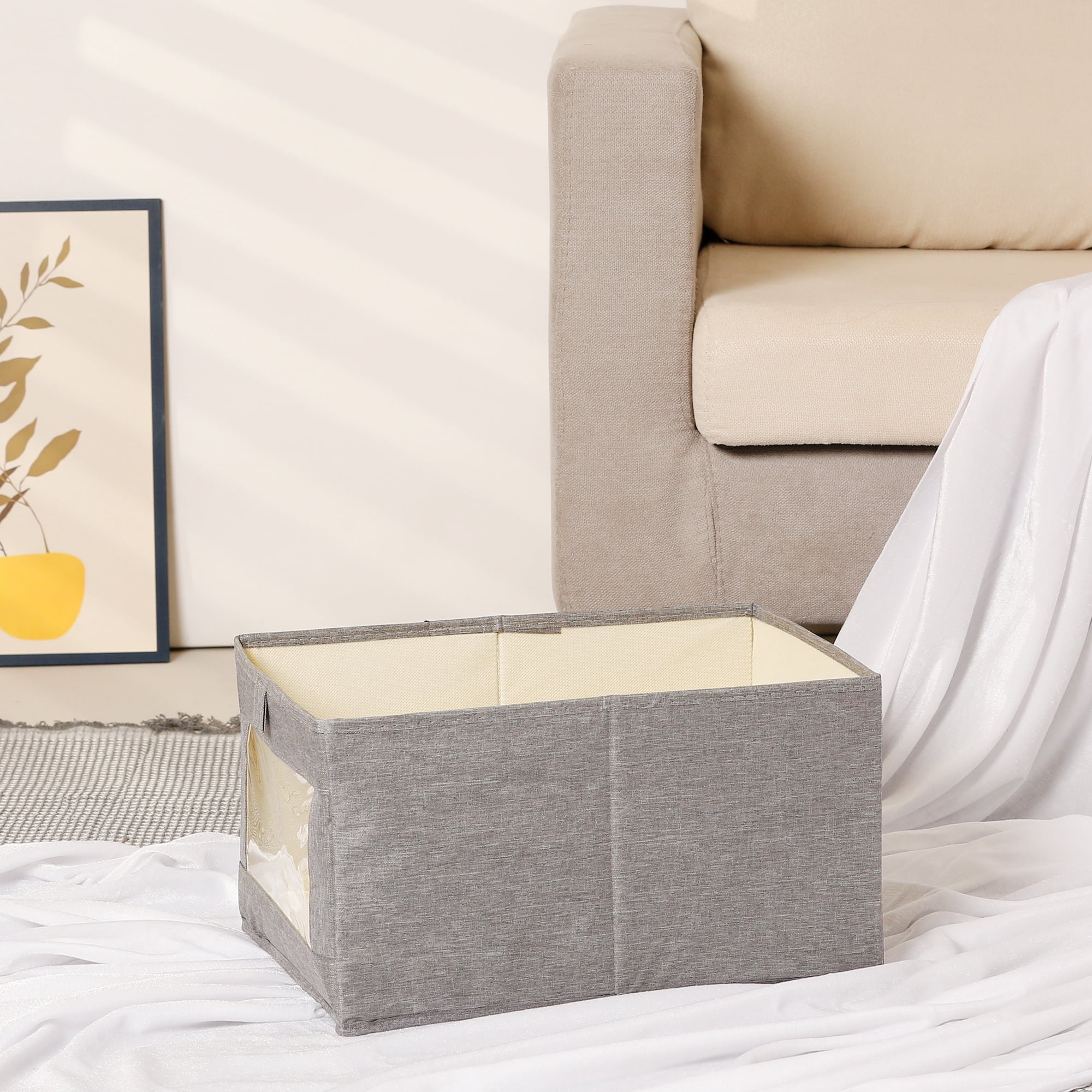 Unique Bargains Fabric Storage Bin 1 Pack Collapsible Storage Basket for Organizing Gray