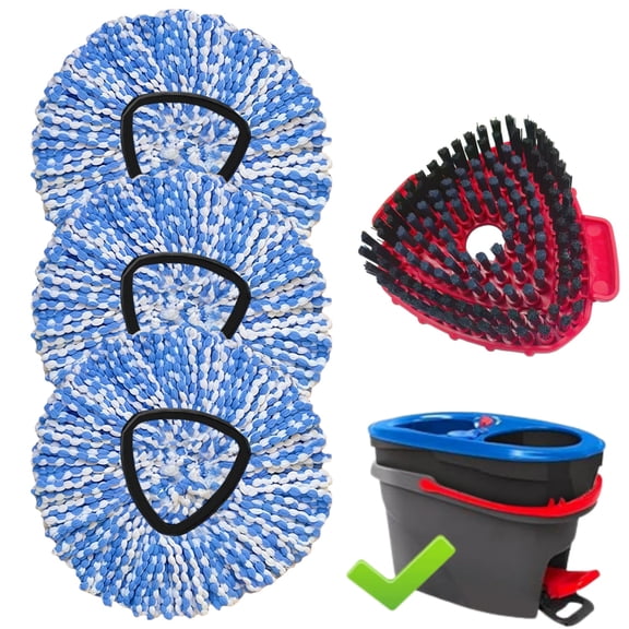 3-Pack Spin Mop Replacement Head with 1 Scrub Brush for OCedar RinseClean Spin Mop Refill 2-Tank System Microfiber Deep Cleaning Machine Washable and Easy-to-Replace