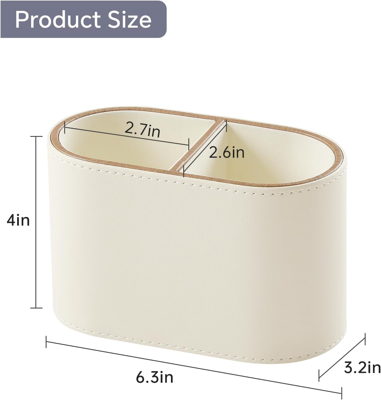 ABCISI PU Leather Pen Holder for Desk, Small Remote Control Holder Pencil Cup Multifunctional Desktop Organizer Caddy for Home School Office Desk Accessories - 2 Compartments (Beige)