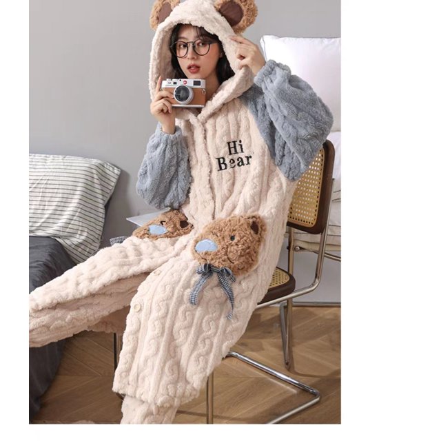 Camisón de forro polar coral con capucha de Sullivan de invierno, pijama grande con fresas para perro Gui, ropa de hogar gruesa con ojos grandes