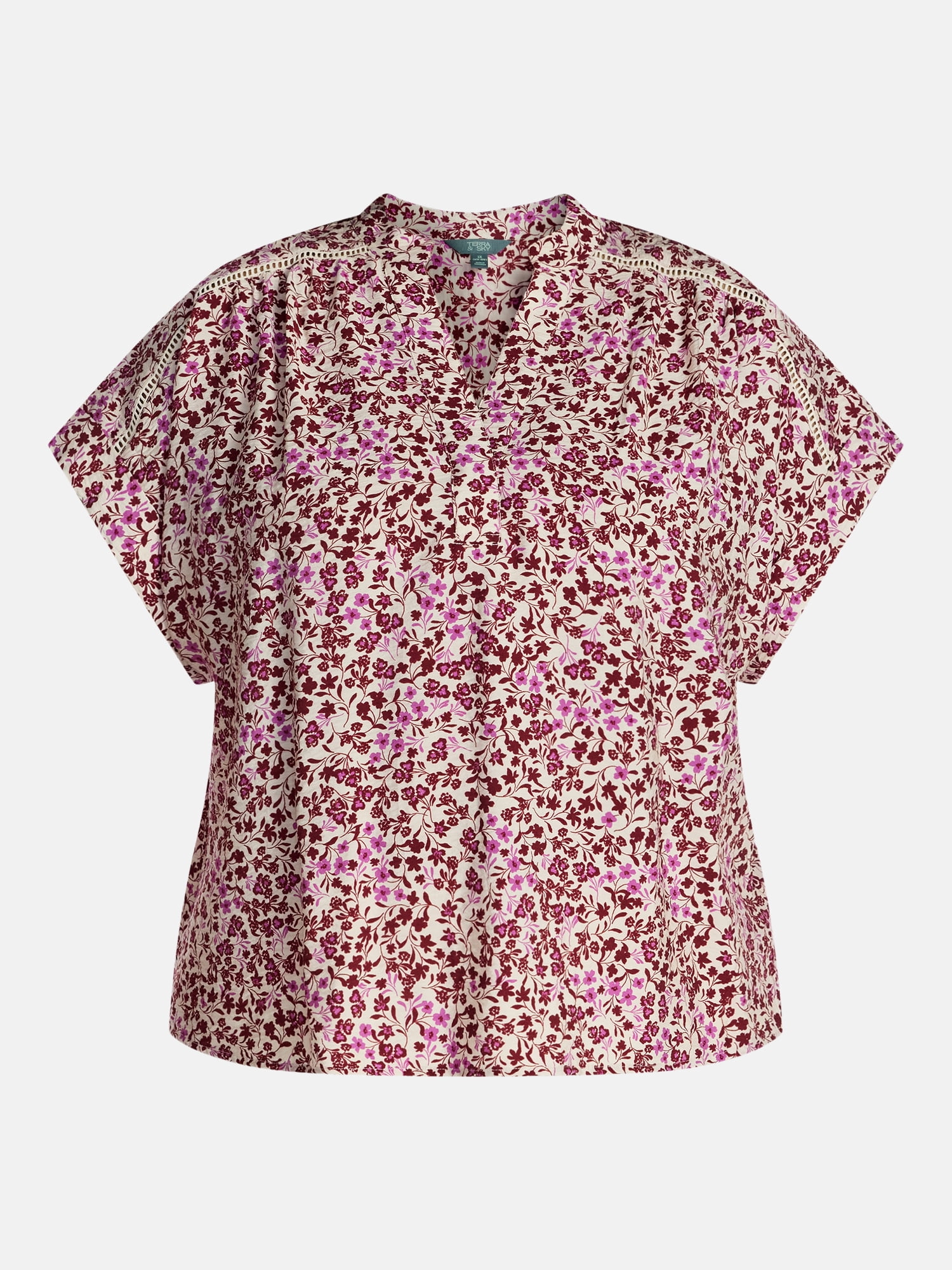 Terra & Sky Women's Plus Short Sleeve Popover Blouse, Sizes 0X-5X