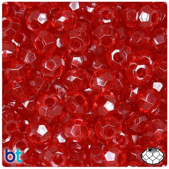 BeadTin Dark Ruby Transparent 10mm Squatty Bicone Plastic Beads (30pcs)