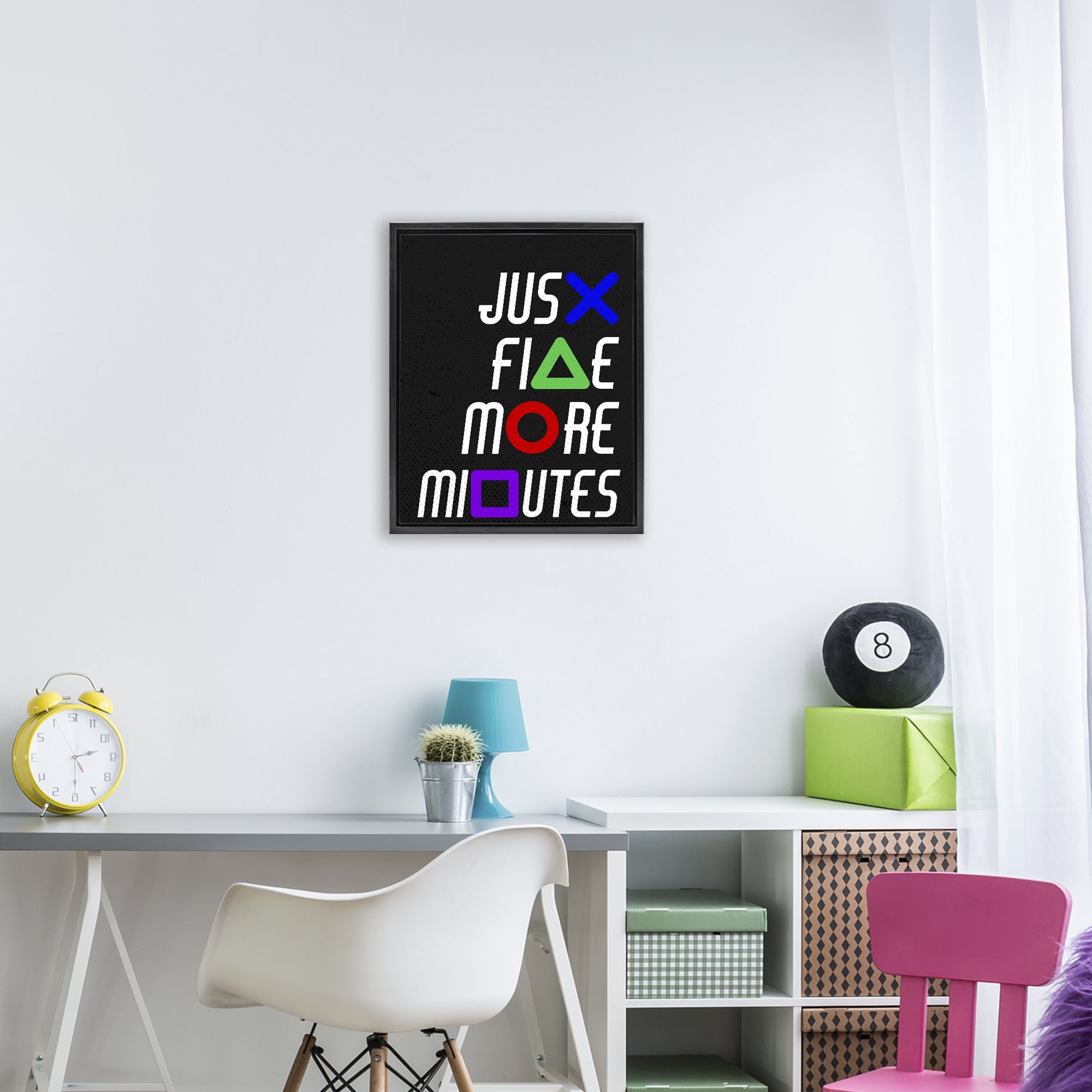 Just Five Minutes Gamer Buttons Black Framed Floater Canvas Wall Art, design by Kim Allen