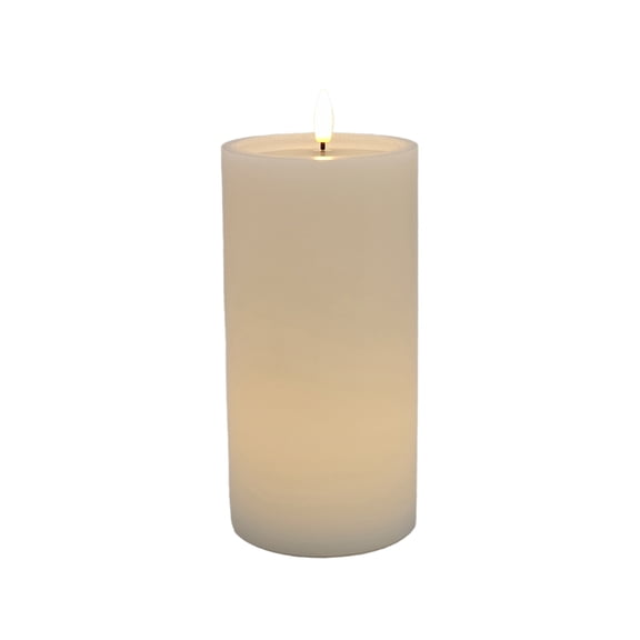 Ashland LED Wax Pillar Candle – Realistic Flickering Flame with Wax Pool & Timer - White - 4" x 8" - 1 Pack