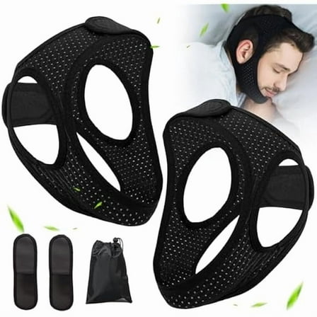 OAO Chin Strap for Cpap Users Anti Snoring Devices 2 Pack - Breathable Cpap Chin Strap Snoring Solution, Effectively Reduce Snoring, Non-Stick Hair, Don't Fade - Black