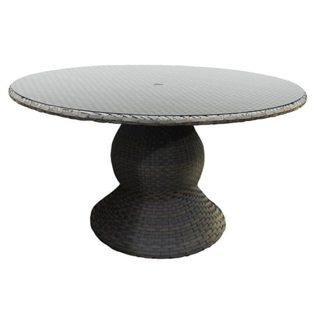 Tkc Oasis 60 Round Glass Top Patio Dining Table In Gray Stone