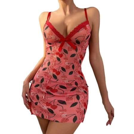 Tao Tao Women s Fashion Underwear Babydoll Lace Chemise V Neck Nightgown Cutout Exotic Nightgown Mesh Sleepwear for Boudoir Nighty Red M