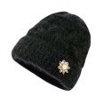 thumbnail image 4 of Xijirk Womens Soft Woolen Hat with Exquisite Floral Ornament Thick Warm Stylish Headwear for Daily Party Autumn Winter Wear,Black,One Size, 4 of 4