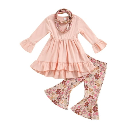 

Musuos Little Girls Valentine s Day Long Sleeve Irregular Hem Tops Flare Pants Headband