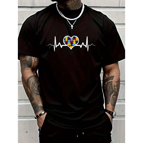 100% Cotton Shirt Autism Awareness - Heartbeat Puzzle Autistic Pride Mom Gift T-Shirt