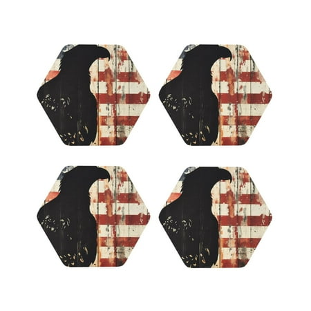 

Fuzoiu Wood Grain Bald Eagle Print Leather Coasters Set Drink Coasters Set of 4 for Tabletop Protection Durable PVC Coasters Home Décor and Housewarming Gift-Hexagon