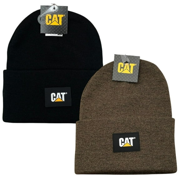Caterpillar Men's CAT Label Cuff Beanies Black & Coffee Bronze One Size Knit Hat