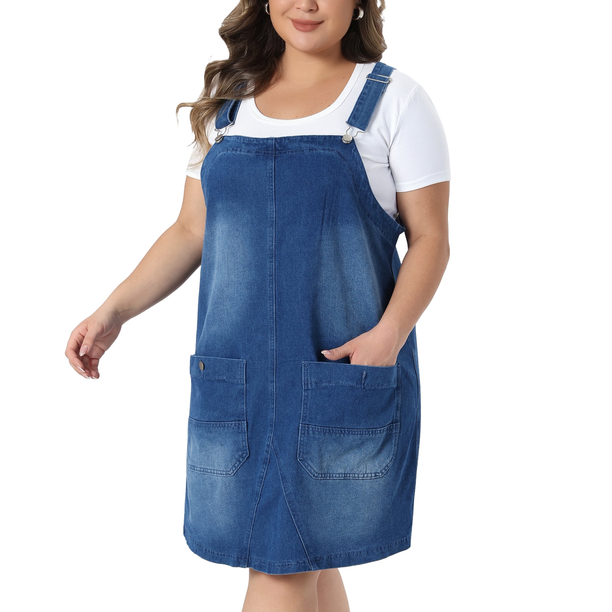 DARING DIVA Women's Plus Denim Overalls Adjustable Strap Dress 4X Blue