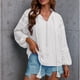 thumbnail image 3 of Mujeres Encaje crochet túnica Tops V Masajeadores de cuello largo linterna manga gasa Blusas punto suizo cordón Camisas, 3 of 6
