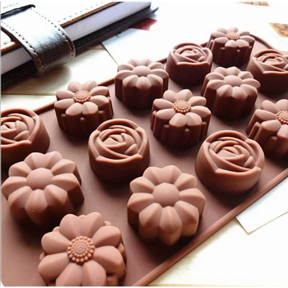 15 Cavity Silicone Flower Rose Chocolate Cake Soap Mold Baking Ice Tray Mould