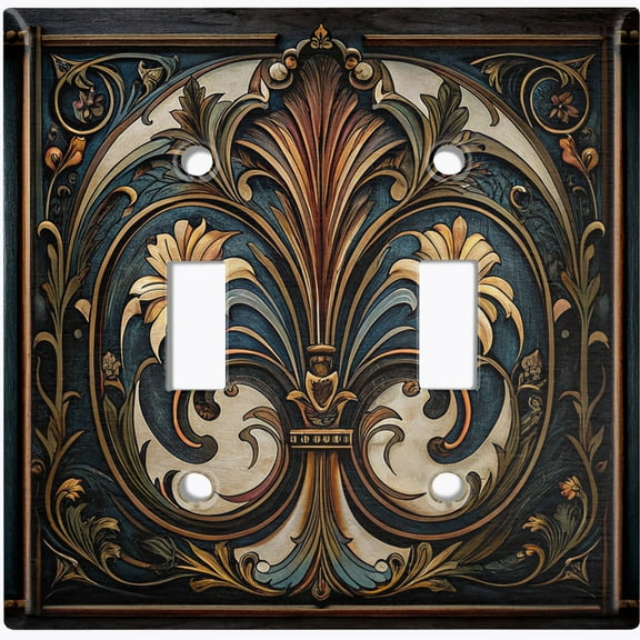 Metal Light Switch Wall Plate Outlet Cover (Rustic Botanical Emblem - Double Toggle)