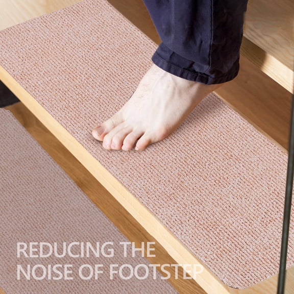 OUNONA 15Pcs Brown Anti Slip Stair Treads Indoor Self Adhesive Carpet Mats for Wood Stairs