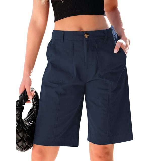 Bermudas Luvamia hasta la rodilla, color azul oscuro, talla L, 12 a 14 años, para mujer