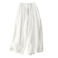 thumbnail image 1 of AherBiu Wide Leg Pants for Women Drawstring High Waisted Cotton Linen Summer Lightweight Cropped Trousers, 1 of 6