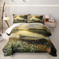 thumbnail image 2 of Feelyou Lake Boat Wooden Landscape Twin Quilt Set for Men Women, Forest Wildflower Scenery Twin Coverlet Set, Gold Green, 2-Piece, 2 of 7
