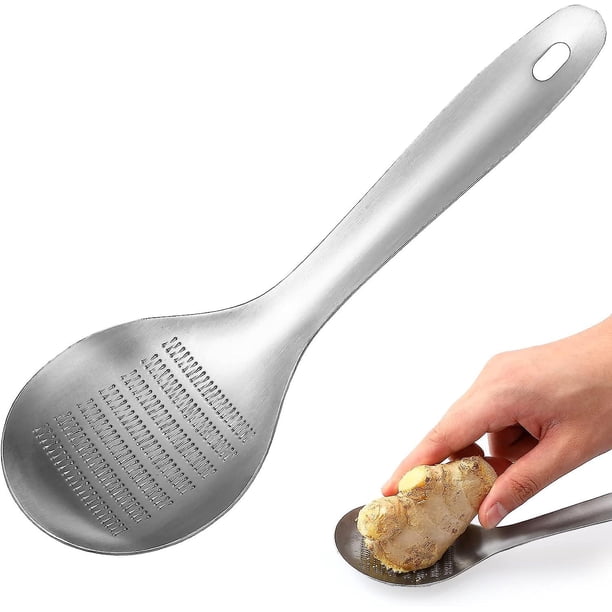 Hemoton Trituradora de Jengibre Prensa de Ajo Picadora Forma de Cuchara Cortadora de Mano de Acero Inoxidable Herramienta de Trituración de Especias Pelador Exprimidor para Semilla