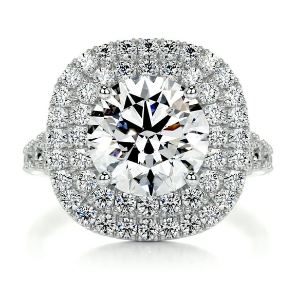 Blue Jewel Wedding Rings - White Gold Over 14K White Gold Plated Diamond Rings for Her - 2 Ct Round Cut Excellent Diamond Rings - Solitaire with Accent for Women - Double Halo Setting