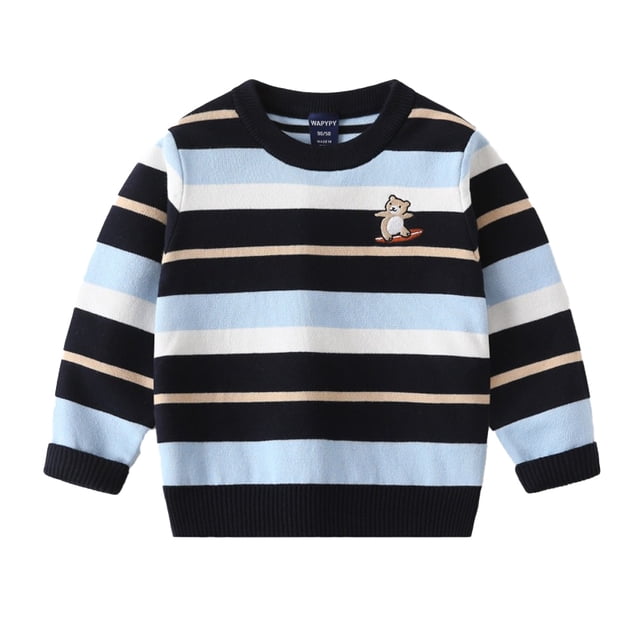 Beautyzll Chandail Tricoté à Rayures pour Bébé Garçon 2-7 Ans Pull Décontracté Automne