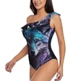 thumbnail image 5 of Daiia Purple Sky Wolf Women's One Piece Swimsuits Personalized One Shoulder Swimwear Asymmetric Ruffle Bathing Suits-Small, 5 of 8