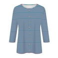 thumbnail image 5 of QUNYINEY Pink Shirts for Women Striped Casual Crew Neck Long Sleeve Tops Drop Shoulder Button Down Loose T-Shirts, 5 of 5