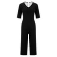 thumbnail image 4 of GILIGEGE Women's Casual Jumpsuits 2025 Summer Trendy Wrap V Neck Short Sleeve Wide Leg Pants Elegant Loose Rompers Outfits with Pockets Overalls for Women Loose Casual Short Sleeved Jumpsuit, 4 of 5
