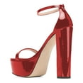 thumbnail image 3 of FSJ Women Open Round Toe Platform Sandals Ankle Strap Block High Heels Sexy Cocktail Party Summer Shoes Size 8 Red, 3 of 4