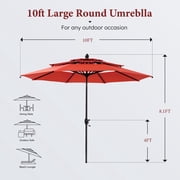 MF Studio 10ft Patio Umbrella 3 Tier Vented Outdoor Market Table Umbrella with Crank and Tilt All Aluminum Frame Orange Red