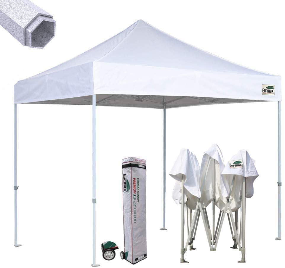 Eurmax Premium 10'x10' Ez Pop-up Canopy Tent Commercial Instant Canopies Shelter with Heavy Duty Wheeled Carry Bag Grey 