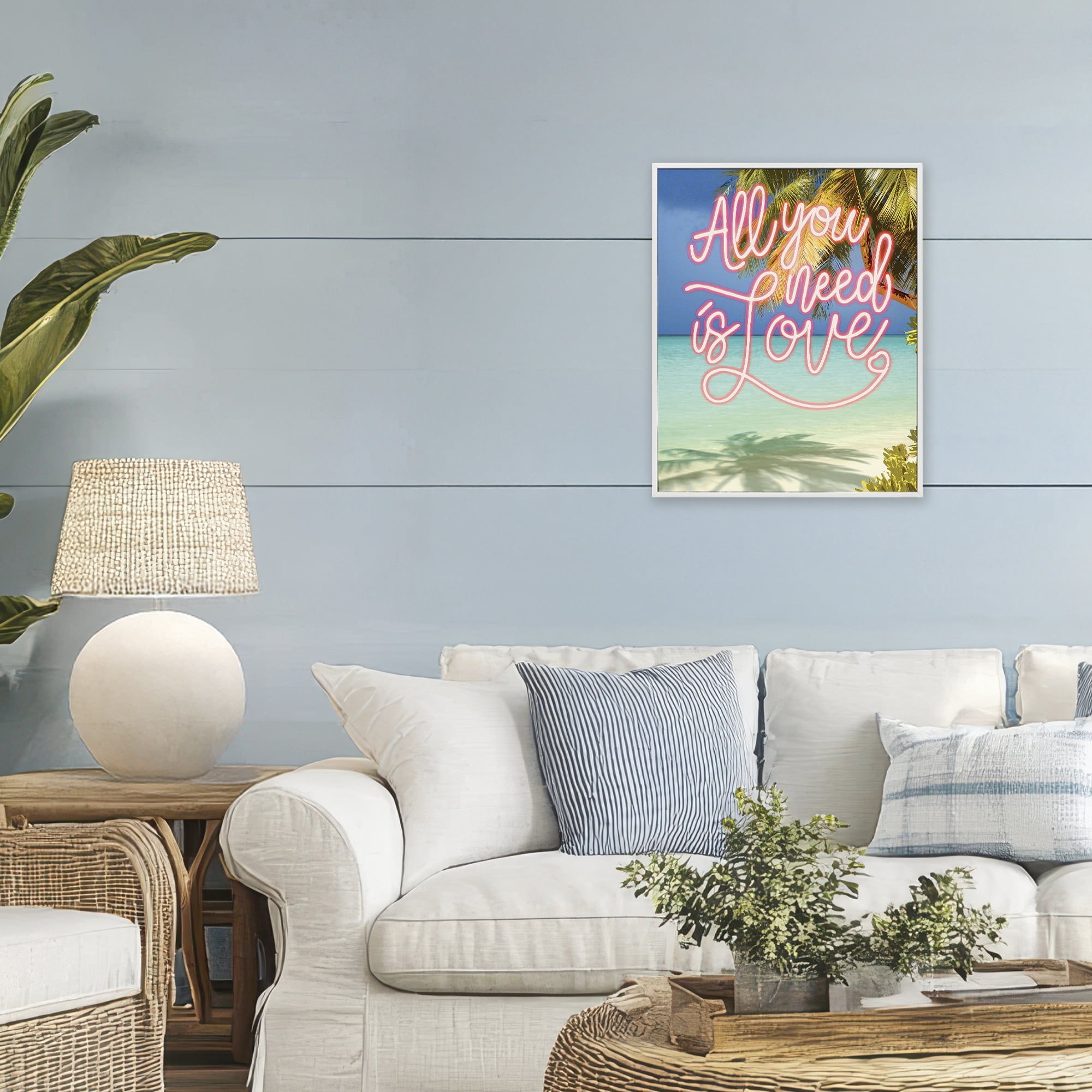 Stupell Industries Tropical All You Need Is Love White Framed Giclee Art, design by Amber Sterling