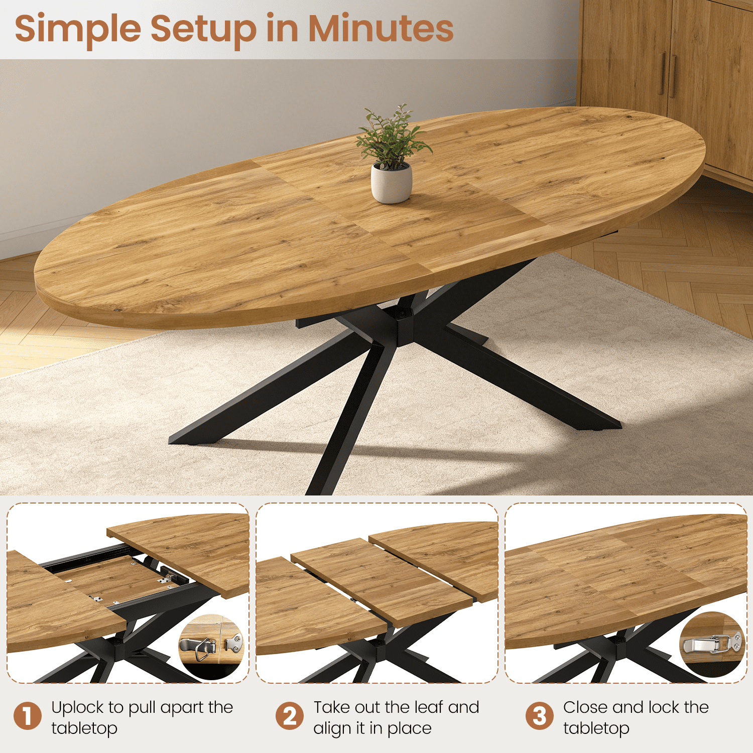 63.2"-78.9" Extendable Round Dining Table for 4-6, Mid Century Modern Wooden Round Table with Removable Leaves Space Saving, Large Folding Dining Table for Dining Living Room , Walnut