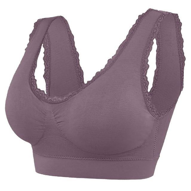 Ersazi Posture Bra Woman'S Lace Splicing Glossy Comfortable Breathable Bra Underwear No Rims In Clearance Gray L
