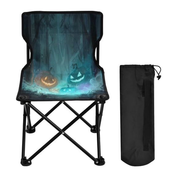 600D Oxford Camping Chair Portable Foldable Chair Supports 220 lbs for Picnic, Fishing, Backpacking Glowing Pumpkins