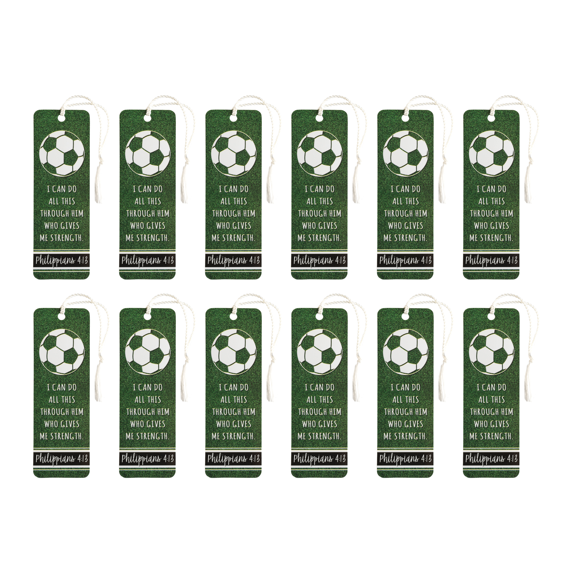 Can Do All Things White Soccer Ball 6 x 2 Cardstock Bookmark Multipack